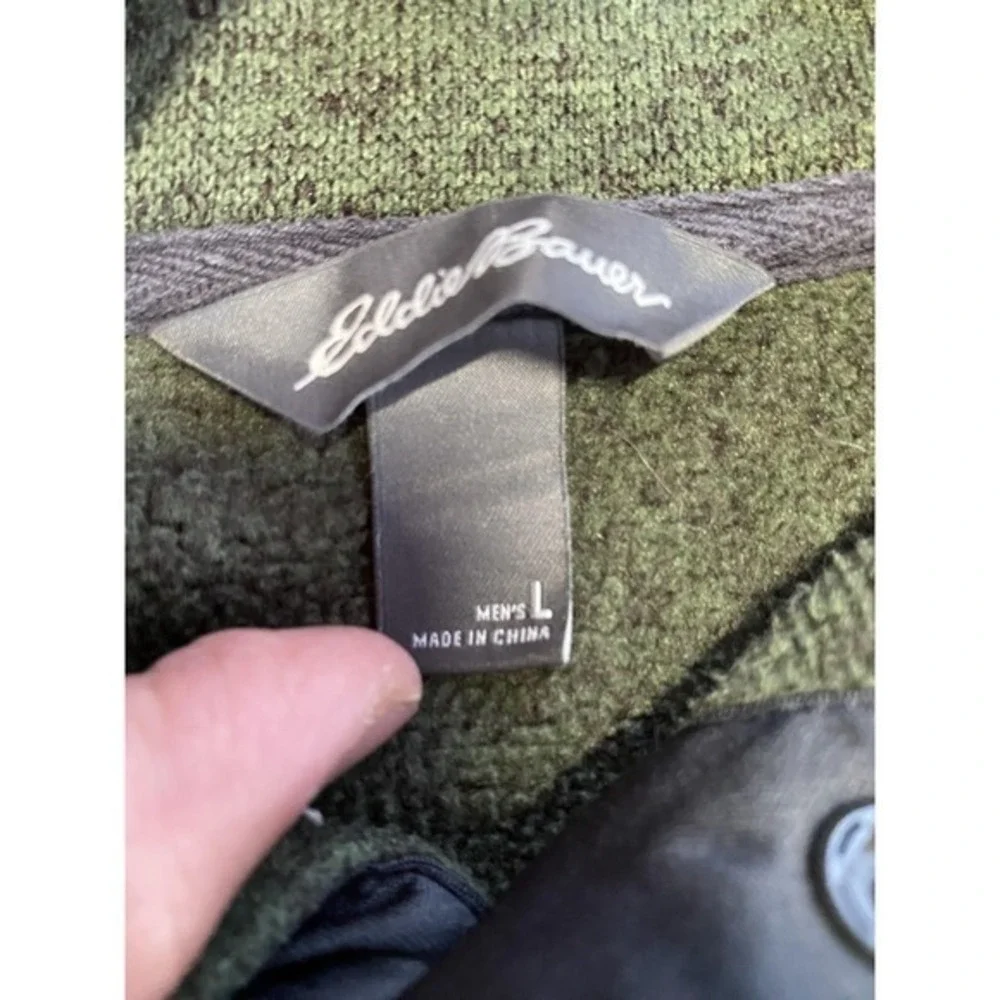 Eddie Bauer Sweater Mens Large Green Fleece Pullover‎ Snap Button Outdoors Warm - Picture 4 of 8
